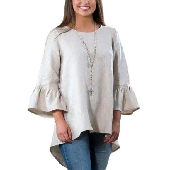 Crown Linen Designs XS Oversized A Line Ruffle Top 100% Linen Lagenlook *flaw - Picture 11 of 11